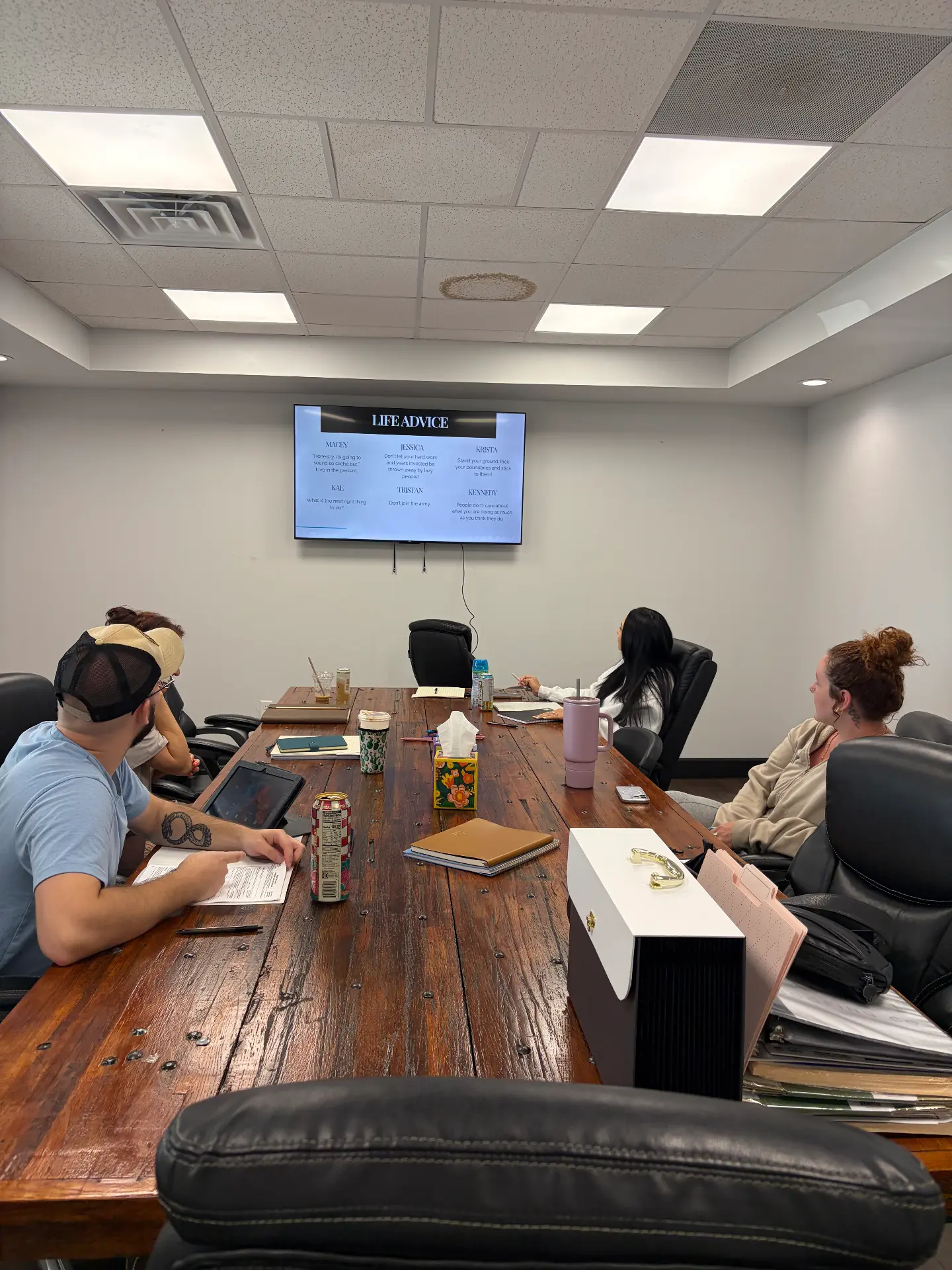The A & B team in a morning meeting