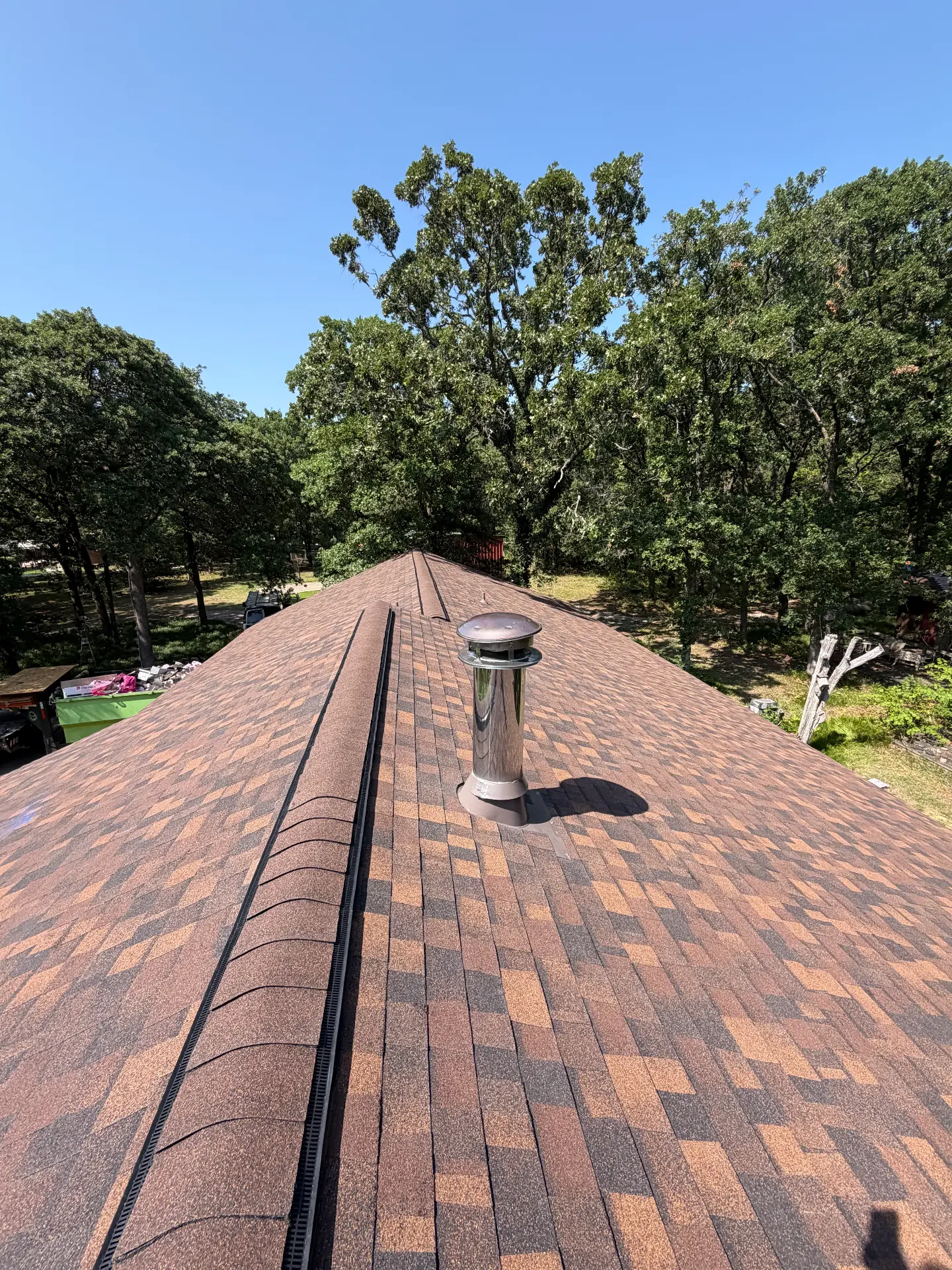 A ridge vent running the length of a finished roof