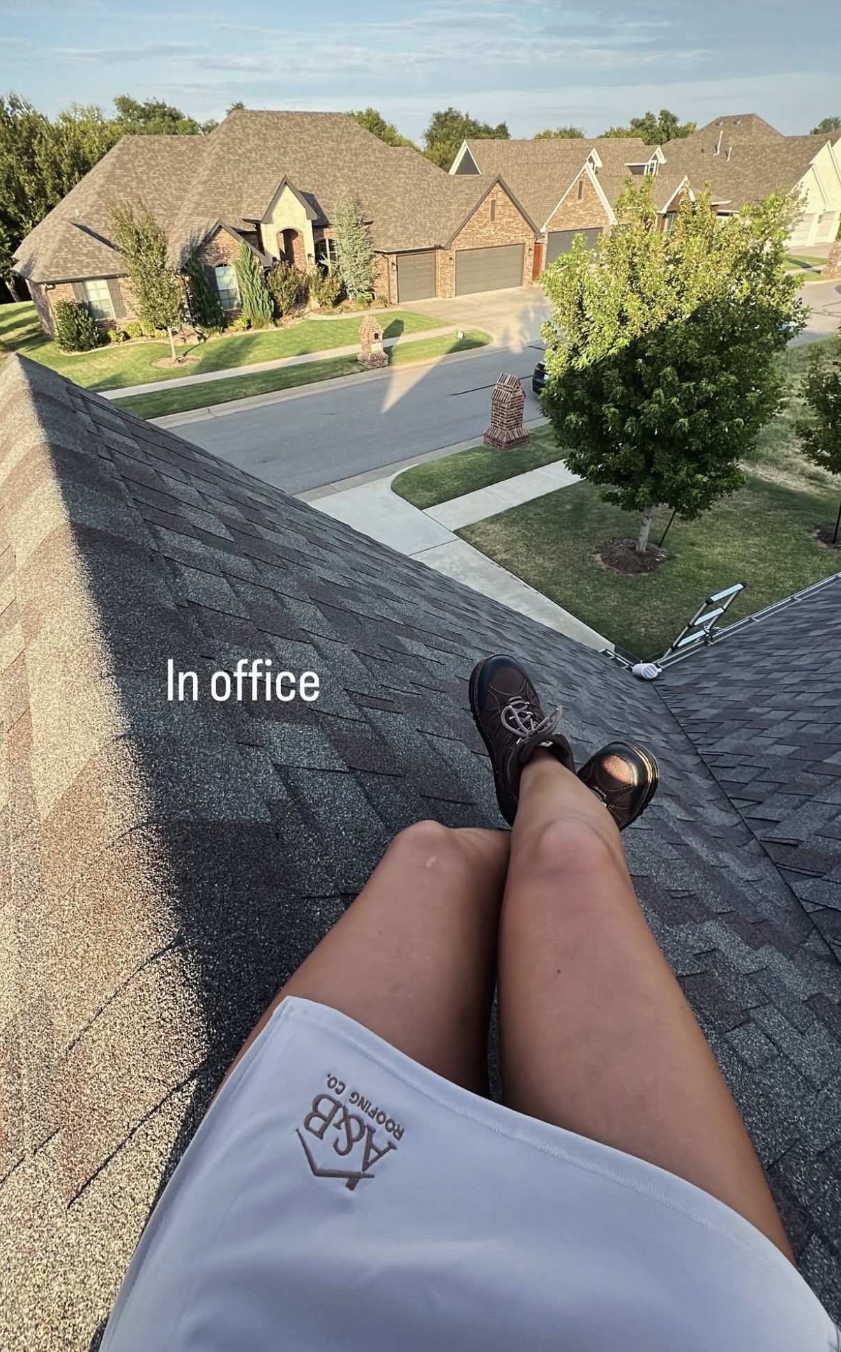 Taking a break on a rooftop overlooking the neighborhood